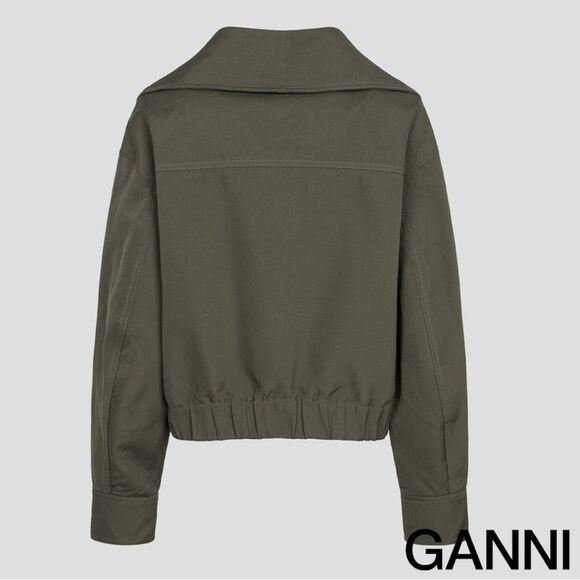 GANNI **NWT** Kalamata Green Heavy Twill Wide Collar Short Jacket - Picture 9 of 15